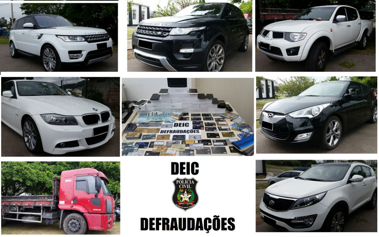 Carros de luxo e caminhão do estelionatário (Fotos: Polícia Civil)